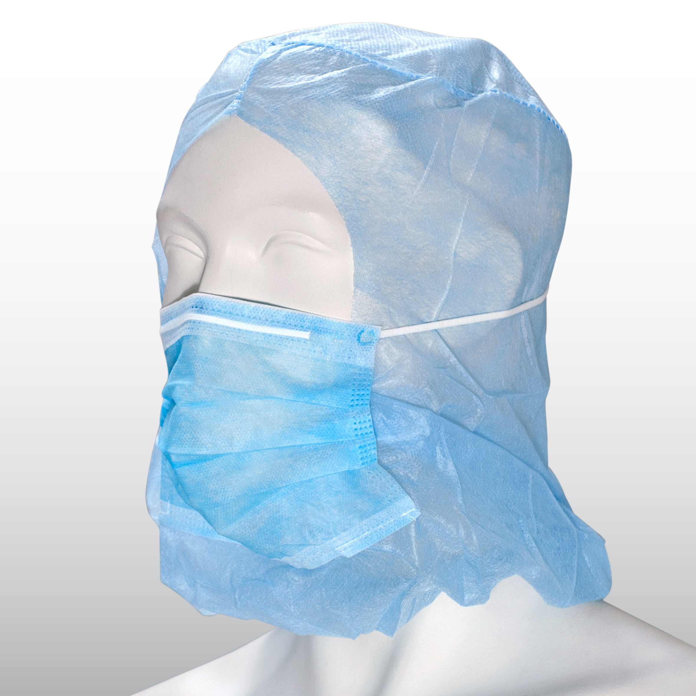 50 Stück Astronautenhaube aus PP-Vlies blau mit 2-lagigen Mundschutz mit Stirngummi