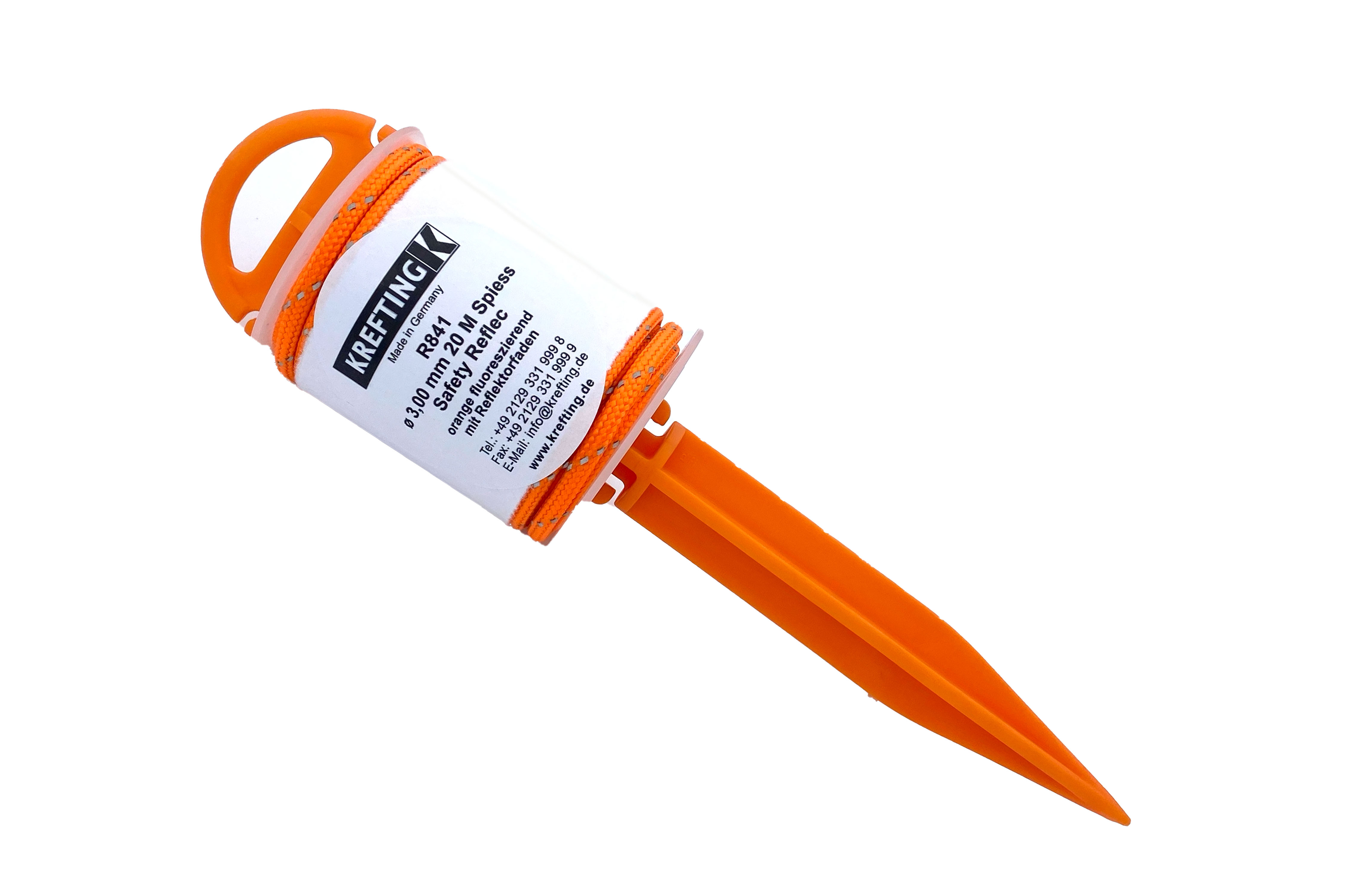 Sicherheitsreflektorseil aus Polyester Ø 3 mm 20 m Länge orange auf Spieß