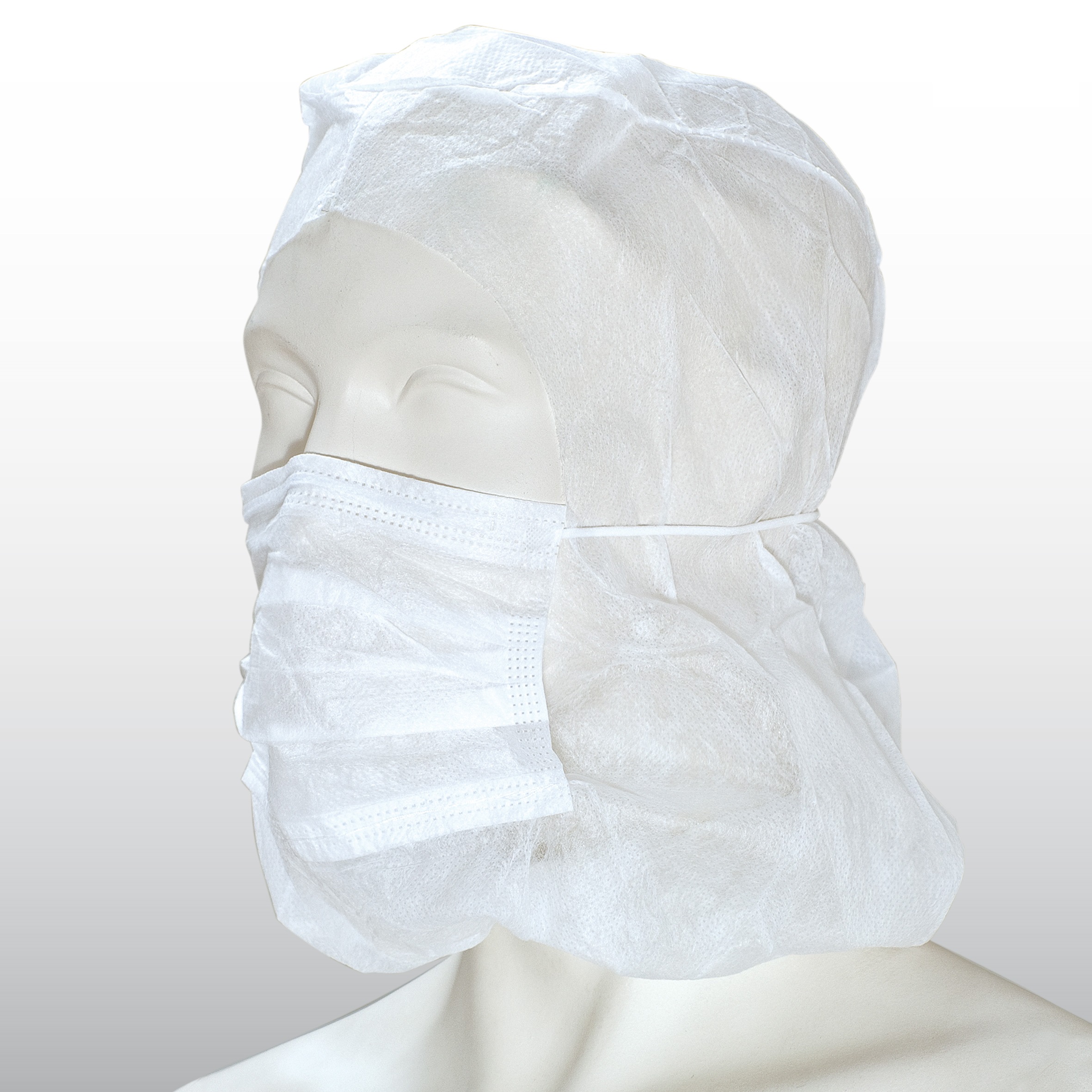 50 Stück Astronautenhaube aus PP-Vlies weiß mit 2-lagigen Mundschutz mit Stirngummi